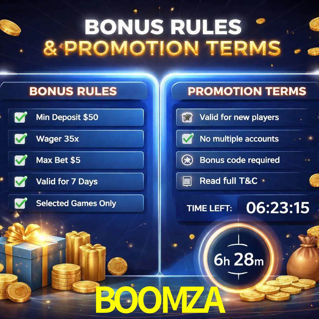 Reglas de promoción BOOMZA y condiciones de bonos explicadas visualmente